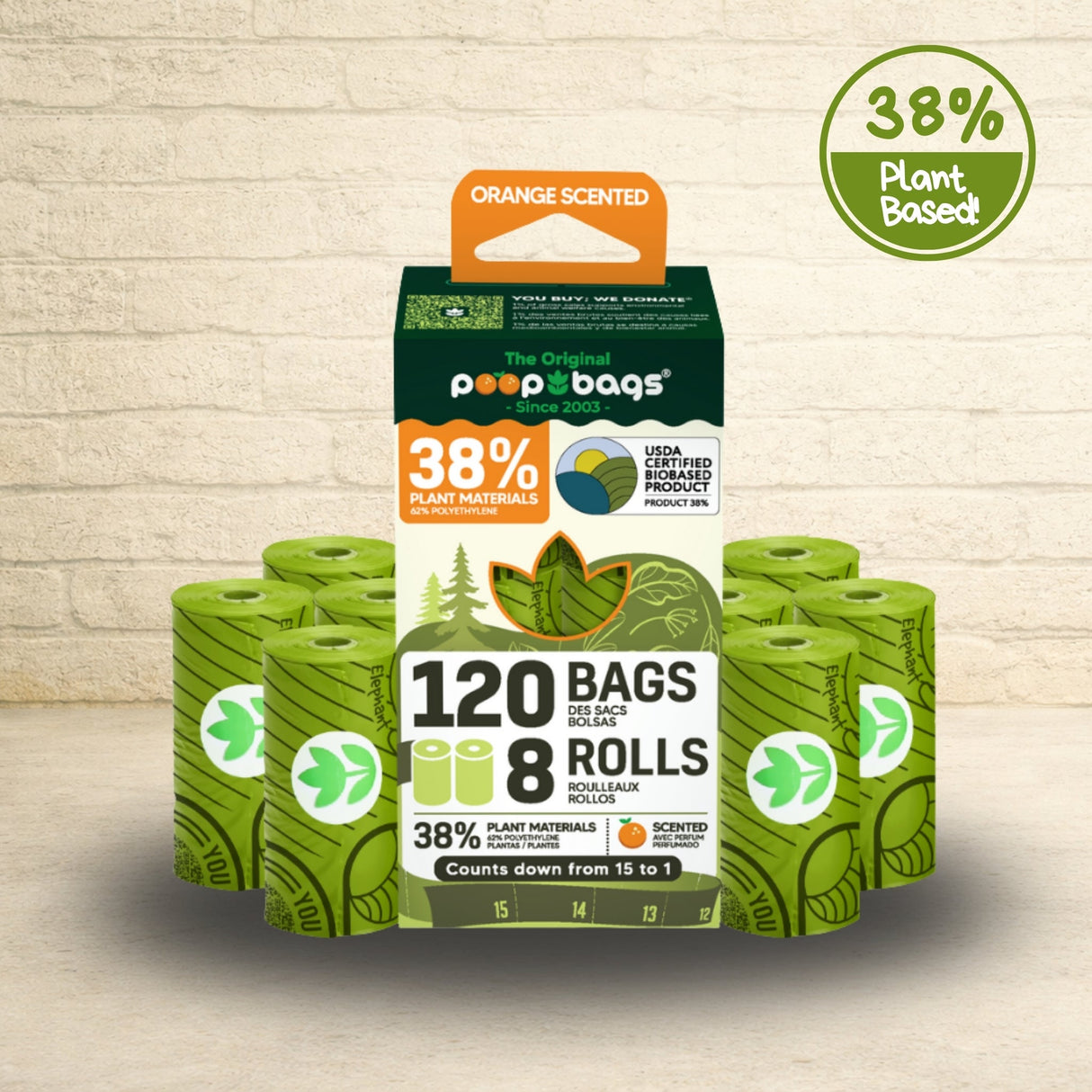 The Original Poop Bags Orange Scented: 8 Roll 120 ct