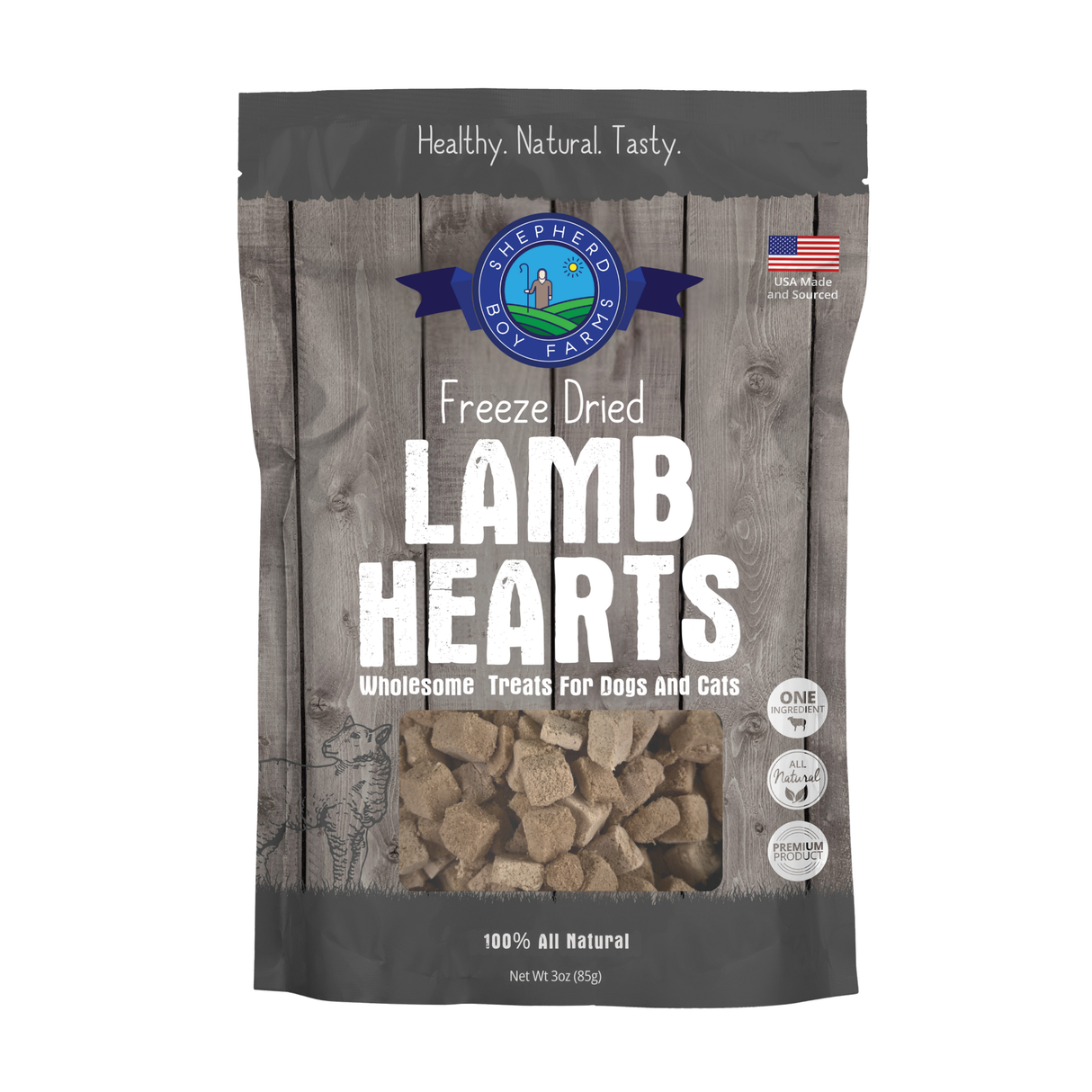 Shepherd Boy Farms Freeze Dried Lamb Hearts Cat and Dog Treats: 3oz