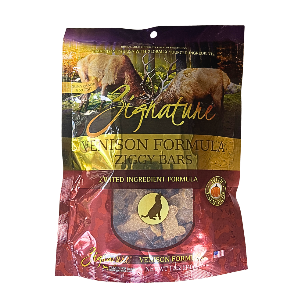 Zignature Venison Ziggy Bar Grain Free Dog Treats: 12oz