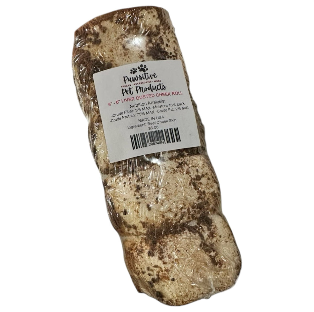 Super Can Liver Dusted Beef Cheek Roll: 6”