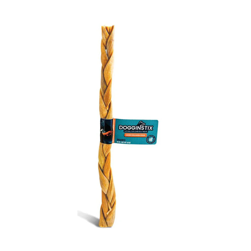 DogginStix Braided Lamb Collagen Dog Chew: 12 in