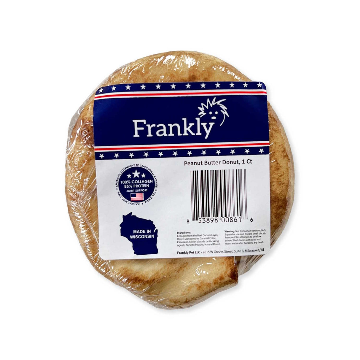 Frankly Peanut Butter Collagen Donut Dog Treat: 3"