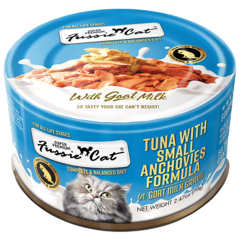 Fussie Cat Premium Tuna Anchovy Goat Milk Canned Cat Food: 2.47oz