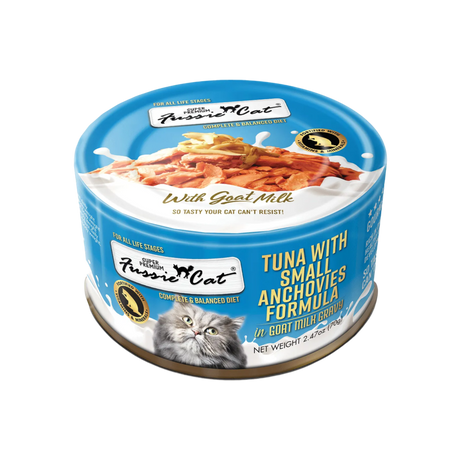 Fussie Cat Super Premium Tuna with Small Anchovies Formula in Goat Milk Gravy Canned Cat Food: 2.47 oz