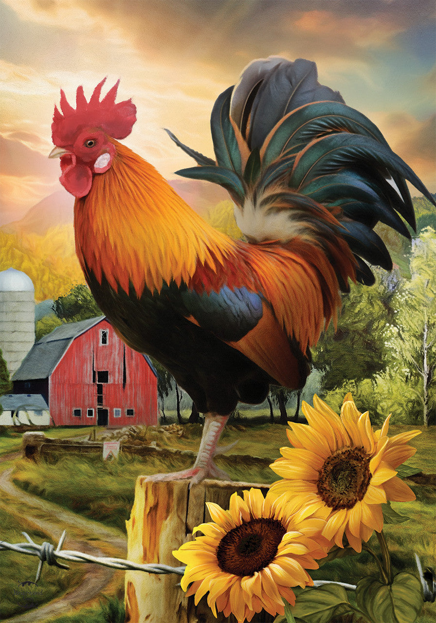 Gold Crest Fancy Rooster Garden Flag