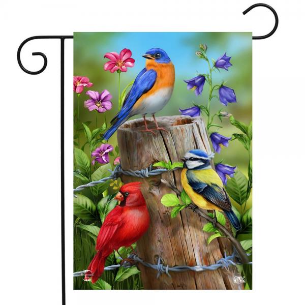 Gold Crest Fence Post Birds Garden Flag