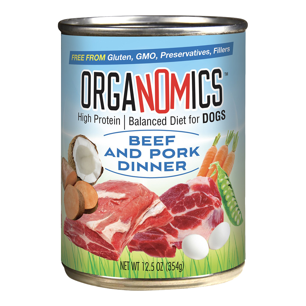 Evangers Organomics Beef Pork Canned Dog Food: 12.5 oz
