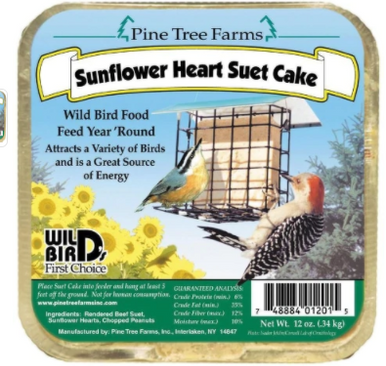 Pine Tree Farms Suet Sunfl Heart 12oz