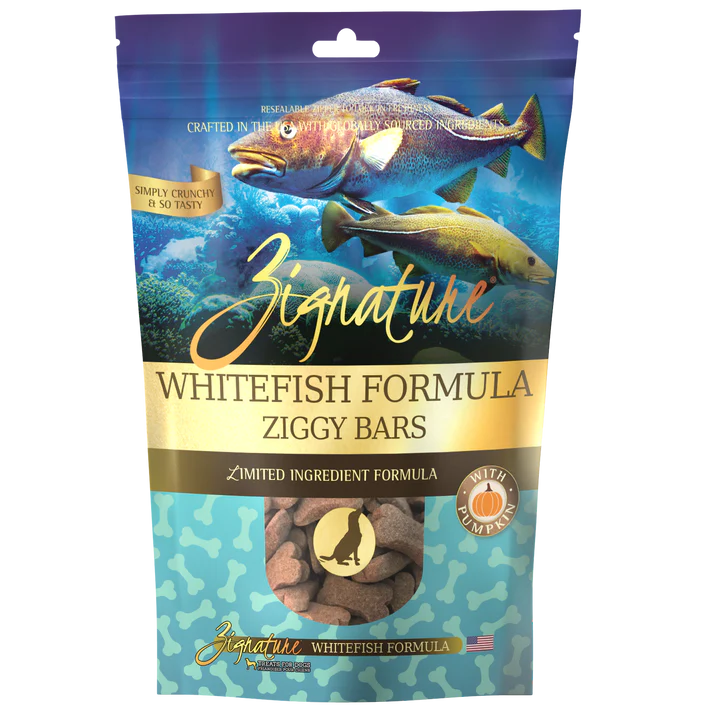 Zignature Whitefish Ziggy Bar Grain Free Dog Treats: 12 oz