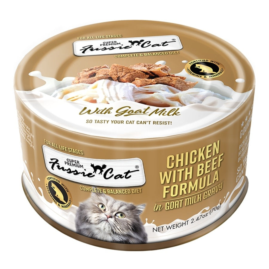 Fussie Cat Premium Chicken Beef Goat Milk Canned Cat Food: 2.47oz